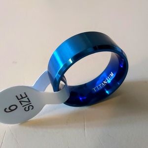 Size 6 Blue Titanium Unisex Band Ring. New. Opened only for photographing. Makes